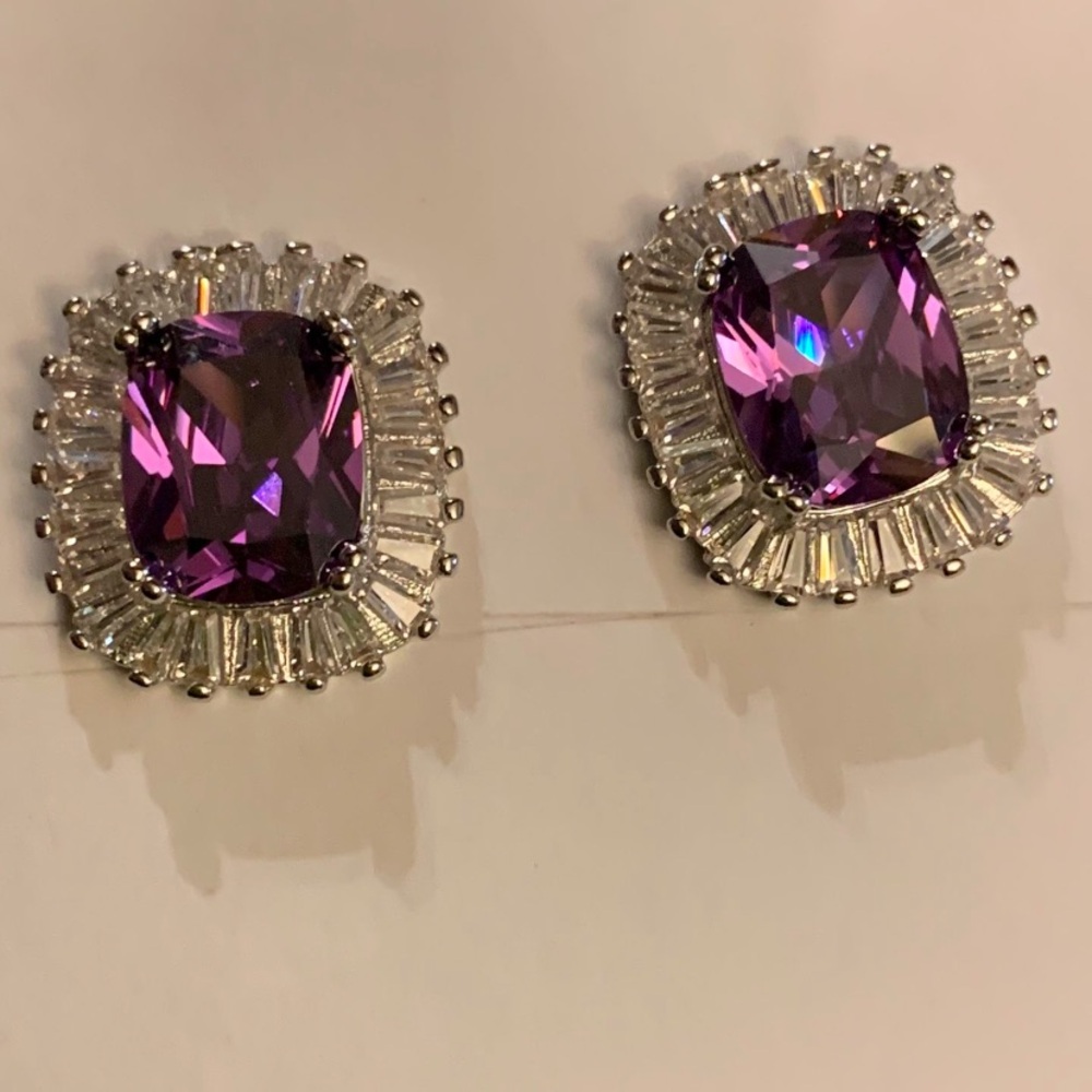 Earrings Sterling silver 925 with pink stones Cz Zirconia